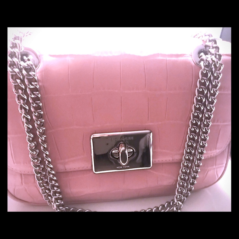 Coach crocodile embossed leather pink Cassidy bag